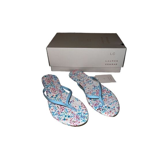 LC Lauren Conrad Honey 2 Ditsy Floral Sz 10 Flip Flop Sandals NWT Blue Pink NWT - Picture 5 of 10